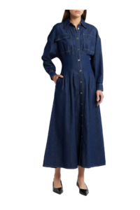 Image of sale on Nipped Long Sleeve Twill Maxi Dress