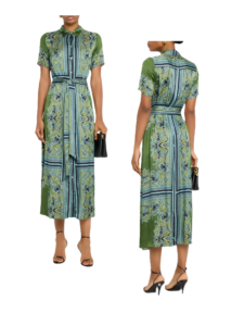 Image of sale on Esmeralda Scarf-print Satin Midi Shirtdress