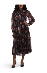 Image of sale on Long Sleeve Floral Print Pleated Dress