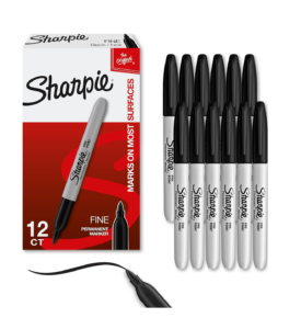 Image of sale on Sharpie Permanent Markers, Fine Tip, Black, 12 Count