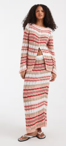 Image of sale on Knit Ladder Stitch Cardigan Set in Orange Stripe