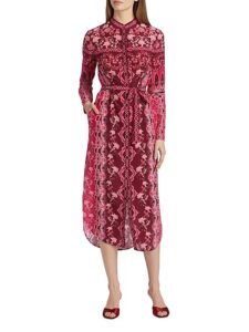 Image of sale on Molly D Floral Silk A-line Midi-shirtdress