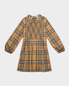Image of sale on Girl’s Ida Long-sleeve Smocked Check Dress, Size 3-14