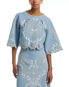 Image of sale on Cropped Denim Embroidered Top