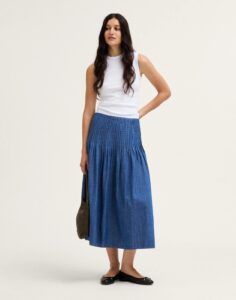 Image of sale on Denim Pintuck Midi Skirt
