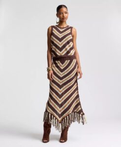 Image of sale on Women’s Striped-crochet Midi Skirt with Fringe