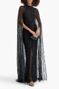 Image of sale on Charisma Cape-effect Embellished Tulle Gown