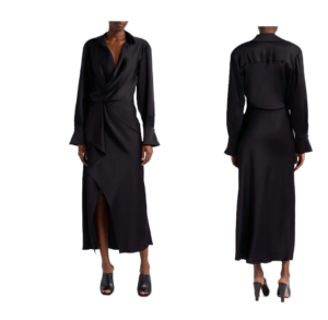 Image of sale on Talita Long Sleeve Faux Wrap Satin Dress