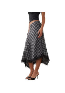 Image of sale on Hanky Hem Midi Skirt in Black Plaid Print
