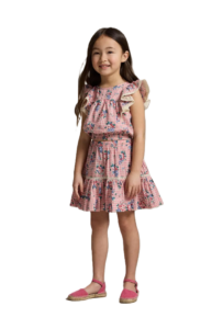 Image of sale on Kids’ Lace Trim Flutter Sleeve Top & Skirt Set Size 5-6