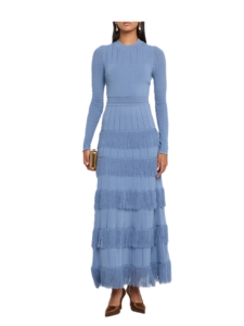 Image of sale on Tiered Fringe Long-sleeve Maxi Dress