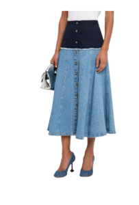 Image of sale on Veena Colorblock Denim Midi Skirt