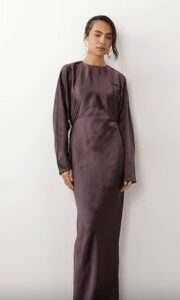 Image of sale on Satin Batwing Maxi Dress in Brown