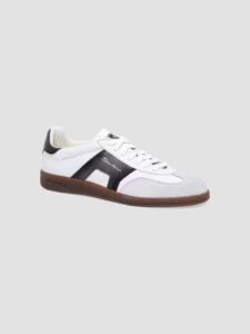 Image of sale on Double-buckle Leather & Suede Low-top Sneakers