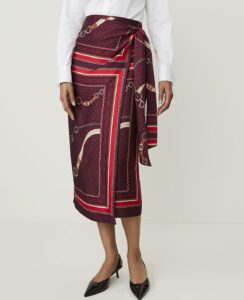 Image of sale on Horsebit Print Wrap Skirt in Satin