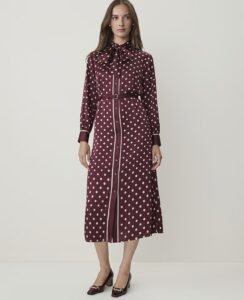 Image of sale on Polka Dot Tie Neck Midi Shirtdress