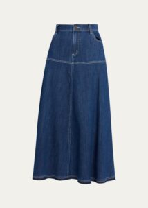 Image of sale on Ysabelle A-line Cotton Denim Midi Skirt