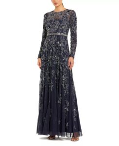 Image of sale on Long Sleeve Floral Embellished Mesh a Line Gown