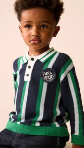 Image of sale on Green/navy Stripe Knitted Polo Shirt (3mths-7yrs)