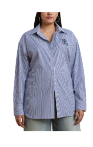 Image of sale on Embroidered Logo Detail Stripe Stretch Cotton Button-up Shirt