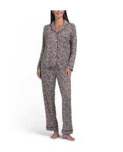 Image of sale on 2pc Animal Print Notch Collar Long Sleeve Pajama Set