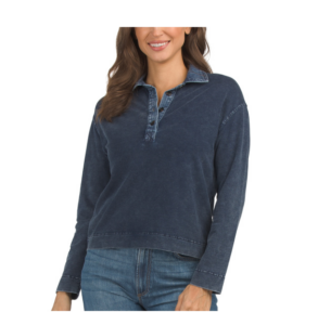 Image of sale on Denim with Trim Long Sleeve Polo
