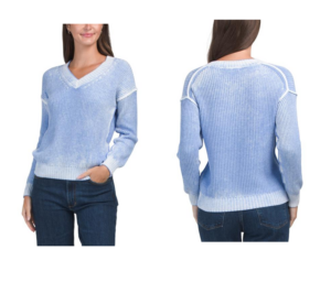 Image of sale on V-neck Long Sleeve Shaker Stitch Pull over Sweater
