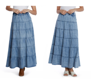 Image of sale on Tiered Denim Maxi Skirt