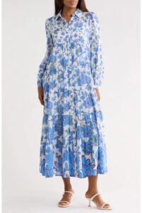 Image of sale on Kiara Floral Long Sleeve Tiered Shirtdress