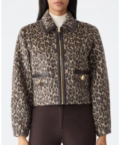 Image of sale on Lorah Leopard Print Wool & Alpaca Blend Crop Jacket