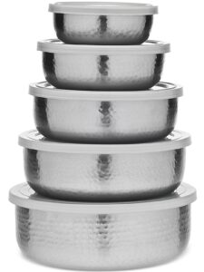 Image of sale on Hammered Silver-tone Bowls and Lids, Set of 5