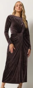 Image of sale on Long Tall Sally Brown Twist Front Velvet Maxi Dress