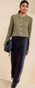 Image of sale on Friends Like These Olive Green Cosy Button Through Cardi Slip Midi Skirt