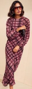 Image of sale on Red Check Long Sleeve Check Chiffon Midi Dress