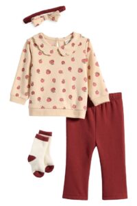 Image of sale on 4-piece Apple Print Collared Top, Pants, Headband & Socks Set