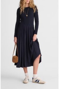 Image of sale on Rib Mixed Media Long Sleeve Midi Dress