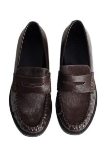 Image of sale on Dominic Ruched Loafers in Chocolate Hair-on-real Leather