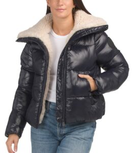 Image of sale on Moma Shiny Puffer Jacket with Faux Fur Collar