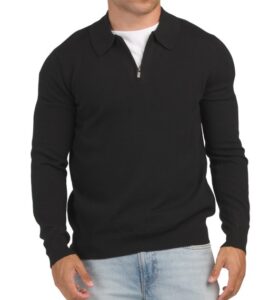 Image of sale on Extrafine Merino Wool Quarter Zip Long Sleeve Jersey Knit Sweater Polo