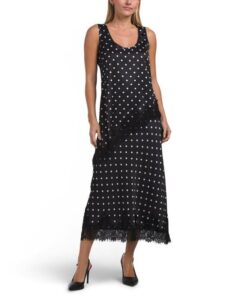 Image of sale on 2pc Polka Dot Satin Lace Trim Tank and Skirt Set