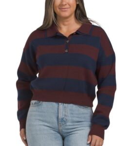 Image of sale on Double Johnny Collar Rugby Stripe Pull over Sweater