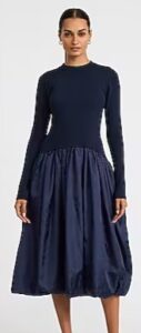 Image of sale on Mixed Media Drop Waist Bubble Hem Midi Dress with Pockets
