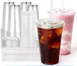 Image of sale on 100 Pack – 16 Oz Clear Plastic Cups with Lids and Straws ,sturdy & Food Safe Disposable Cups