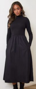 Image of sale on Threadbare Black Cotton Blend Ribbed Jersey High Neck Midaxi Dress