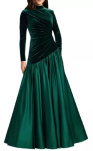 Image of sale on Velvet Long Sleeve Mock Neck Charmeuse Skirt Gown