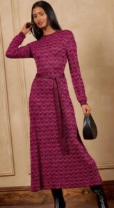 Image of sale on Love & Roses Pink Striped Sparkle Detail Crew Neck Knitted Midi Dress