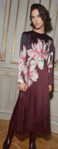 Image of sale on BHOEM Plum Purple Satin Floral Print Long Sleeves Midi Dress